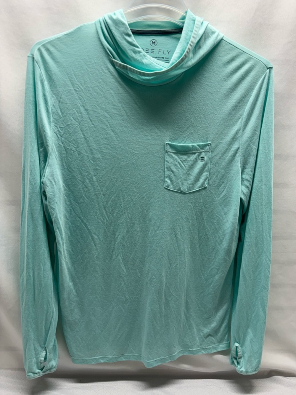 Free Fly Hoodie Men’s Medium Glacier Green Bamboo Lightweight Thumbhole Outdoor